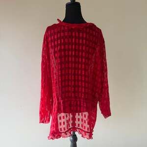 Notations Red Sheer Ruffle Cardigan